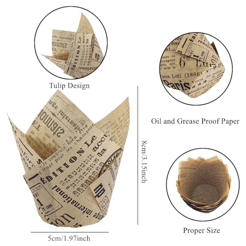 Image of 150 Pieces Tulip Cupcake Muffin Liners Paper Baking Cups Greaseproof Cupcake Wrappers for Birthday Wedding Party Baby Showers Catering Restaurants(Khaki)