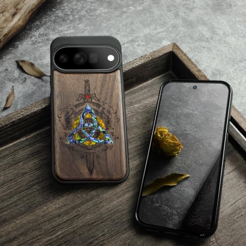 Coque Pixel 11 en noyer véritable Carveit avec incrustation nacre