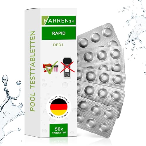harren24 Rapid Testtabletten für Schütteltester DPD 1 freies Chlor/DPD 4 Aktivsauerstoff/Phenol Red pH-Wert 50x 100x 250x 500x Wassertester (DPD1 / 50 Tabletten)