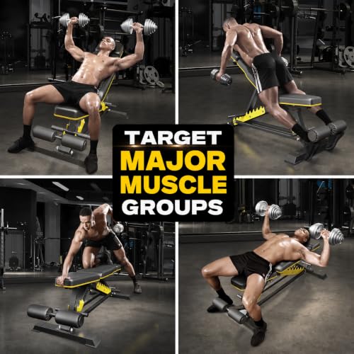 Image of DONIUZ Adjustable Weight Bench for Home Gym, 1200LB Heavy Duty Commercial Workout Bench, Multi-Position Incline Decline Flat FID Bench Press with Headrest & Leg Rollers for Full Body Strength Training