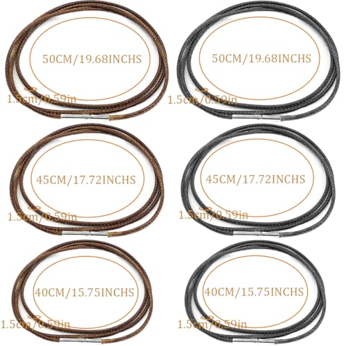 QOWUXHZ 6 Stück Lederkette Herren Lederband Verkürzbar Schwarz Und Braun Unisex Halskette Für Anhänger Breite 1.5 Mm Länge 40/45/50Cm