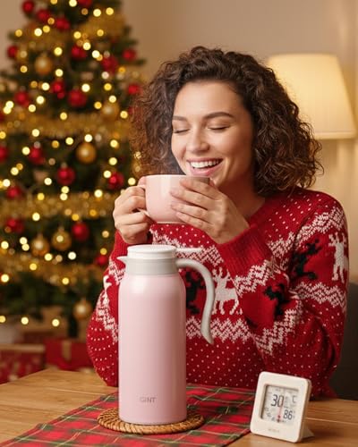 Image of GiNT 51 Oz Stainless Steel Thermal Coffee Carafe, Double Walled Vacuum Insulated Flask, 12 Hour Heat Retention, 1.5 Liter Tea, Water, and Coffee Dispenser (Upgraded version Pink)