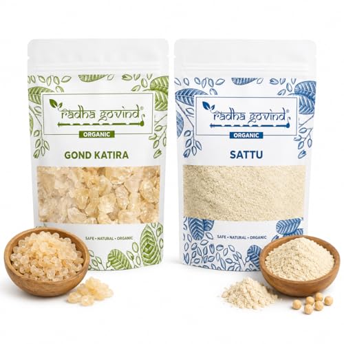 Image of Radha Govind Summer Cooling Combo - Gond Katira (400g) & Jau Sattu (1kg) | Traditional Ayurvedic Body Coolants for Heat Relief | Natural Hydration & Energy Drink Mix Bundle