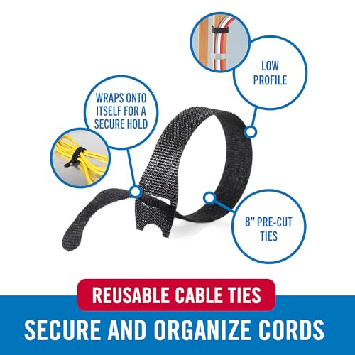 VELCRO Brand ONE-WRAP Cable Ties, 100Pk, 8 x 1/2" Black