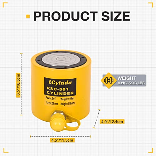 Image of 50T Hydraulic Cylinder Jack Ram 2 inch(50mm) Stroke Solid Single Acting Hydraulic Ram Cylinder Jack Hydraulic Lifting Cylinders, RSC-501(50T 2Inch)