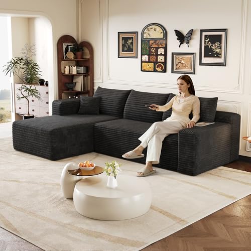 Yihomfy Moderne canapé d'angle Convertible, 239 cm canapé compressé avec méridienne en Forme de L, canapé d Angle modulaire rembourré à Assise Profonde...