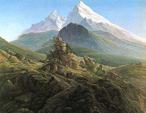 Cuadro de montaña para despacho: obra de Caspar David Friedrich con marco marrón 2