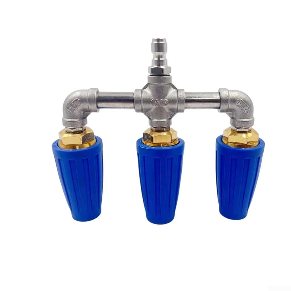 Dolvitrny Triple Turbo Nozzle for High-Pressure Washers, 360° Rotating Dual Spray Head, Stainless Steel Construction, 1/4" Quick-Connect, Outdoor(Blue)