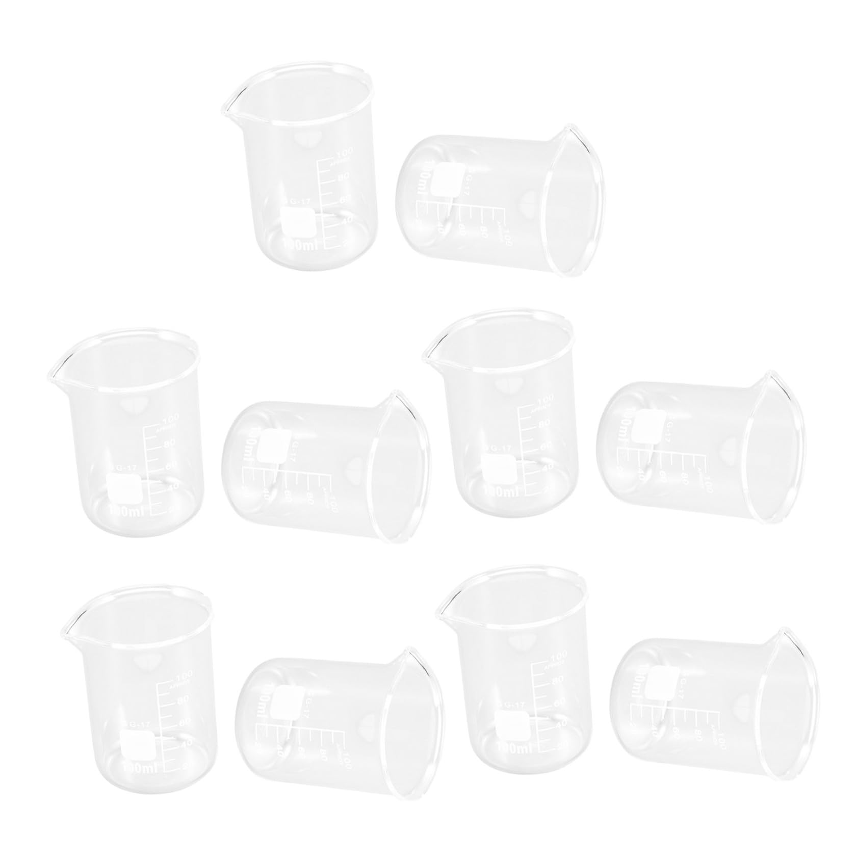 VANZACK Set di 10 Bicchieri di Vetro Graduati da 100ml per Laboratorio, Tazze di Misurazione Scala Chiara e Superficie Antiaderente, per Esperimenti Scientifici