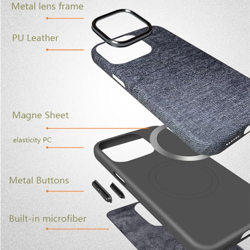 Coque iPhone 13 Pro magnétique étui cuir PU gris avec protection caméra métal