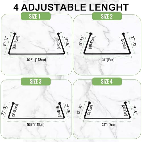 U Shaped Shower Curtain Rod, [Both Sides: 23-52, Middle: 31-46.5] Adjustable U Shape Shower Rod Black Outdoor Corner Curtain Pole for Bathroom Bathtub with Ceiling Support & 12 Hooks