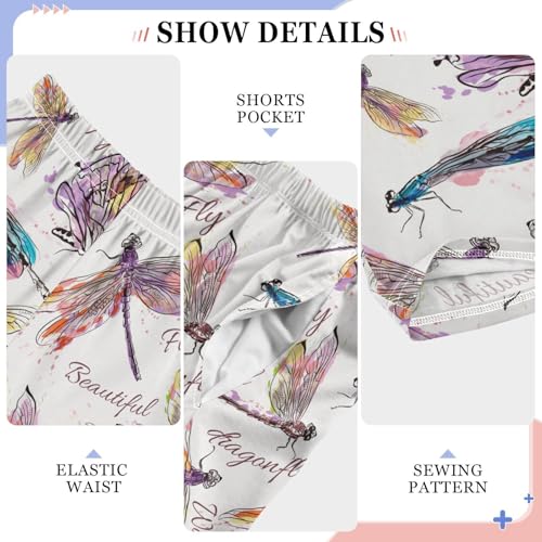 Dragonfly Butterfly Watercolor Boys Long Pants Soft Trousers Elastic Waist Kids Lounge Bottoms with Pockets S-XL4