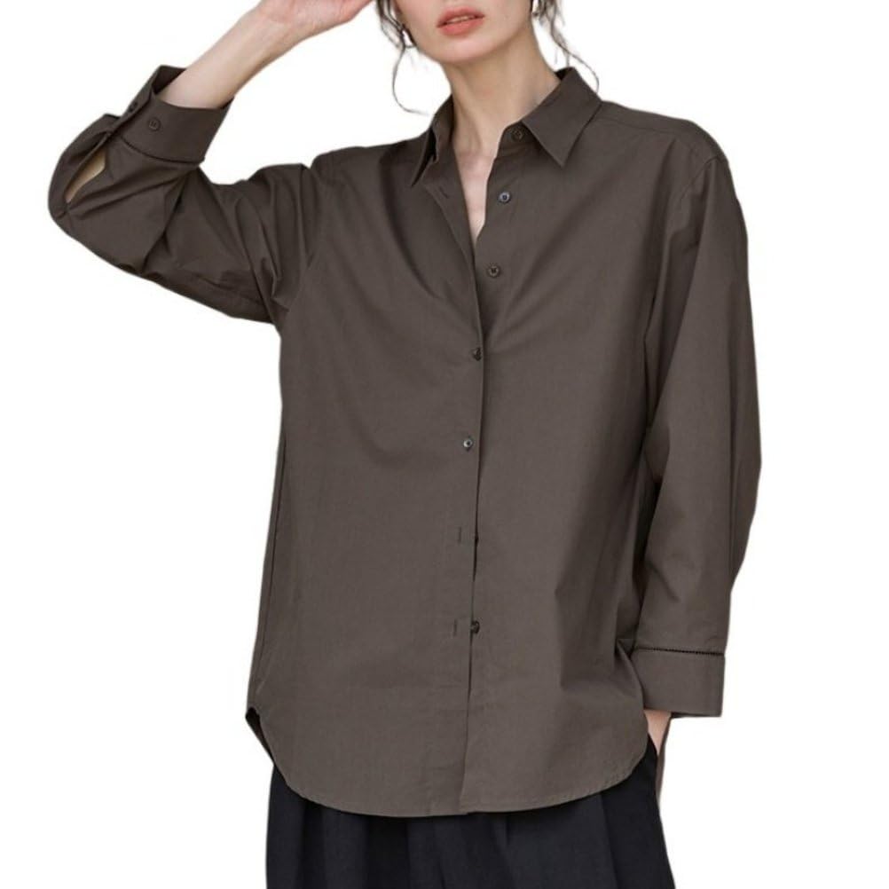 Chemises Décontractées Pour Femmes En Coton À Col Revers Oversize Ajourées Couleur Unie Légères Style Boyfriend