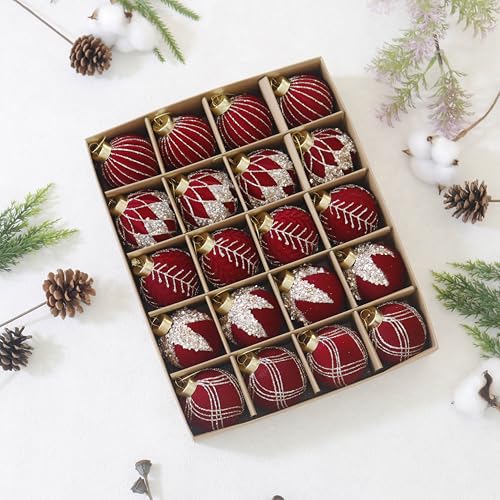 Image of 20PCS Velvet Ornaments for Christmas Tree, 2.36INCH Glitter Flocked Christmas Ornaments Decorations Balls Set Decor