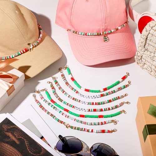 Image of Geyoga 9 Pcs Christmas Trucker Hat Chains Red Green Trucker Hat Charms Christmas Women Man Bill Decoration Detachable DIY Metal Chain for Xmas Mesh Baseball Cap