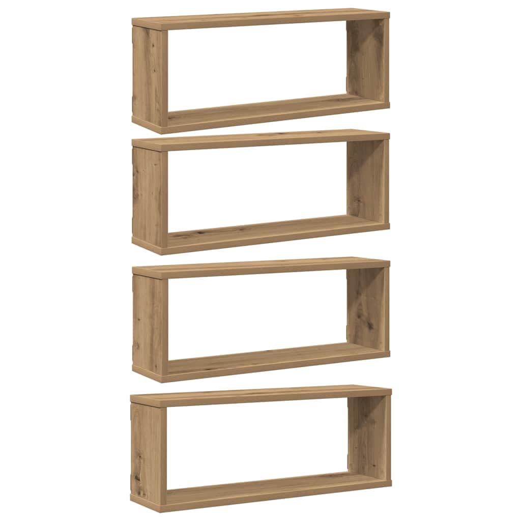 vidaXL Wall Cube Shelves 4 pcs, Floating Shelves for Living room, Wall Shelf, Cube Storage Organiser, Modern Style, Artisan Oak Engineered Wood — image 1