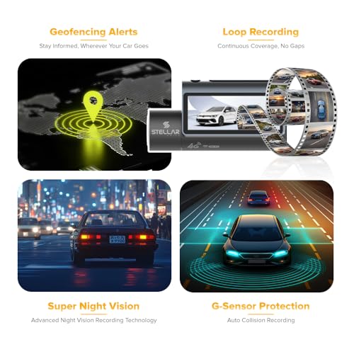 Image of STELLAR DRIVE SD-4G Live Ultra 4K Dash Cam for Car | Dual Camera Front & Rear with 4G LTE, GPS Tracking & Live Monitoring, WiFi App Control, Night Vision