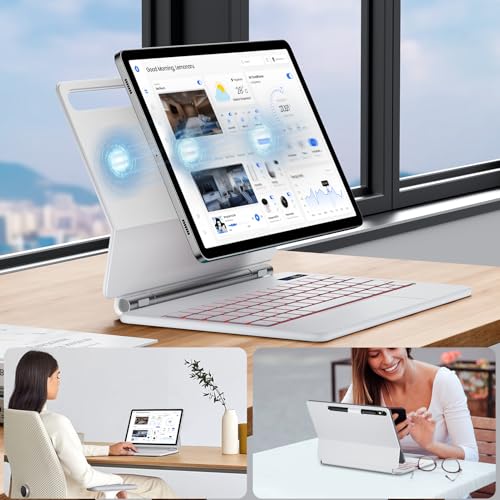 Image of JUQITECH Magic Keyboard Case for Samsung Galaxy Tab S10 Lite S10 FE S9 FE 10.9 Inch S11 S9 11 inch, Floating Cantilever Magnetic Stand Wireless Backlit Trackpad Keyboard, S Pen Slot LED Display