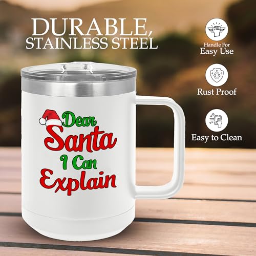 Rogue River Tactical Caneca de café branca de aço inoxidável de 425 g Dear Santa Claus I Can Explain