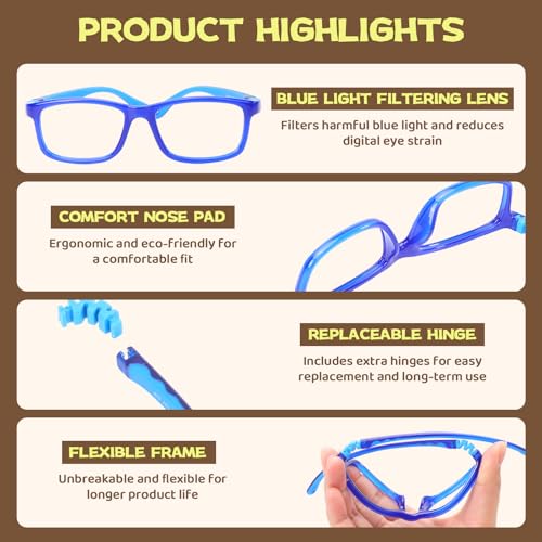 Image of BiBiBear Bluelight Kids Glasses Unbreakable Glasses | TR90 Frame for New Year Gifts, 360 Flexible, Lightweight & Safe Eyeglasses for Kids Age 2-15