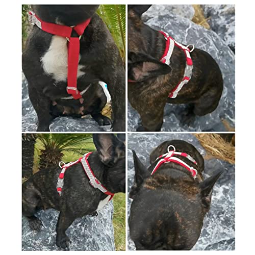 Image of HDKUW Dog Shining Rhinestone Harness, No Pull Adjustable Buckle D-Ring Harness for Small Medium Dog (Red S)