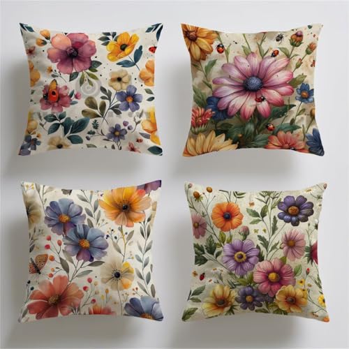 Funda Cojin 60 x 60, Cojines Sofa Exterior Juego de 4, Fundas de Cojines Rosa Flores Suave Terciopelo Fundas Almohada Decorativos, Impresión a Doble, Cojin Exterior Jardin, Home Decor Regalo T-140