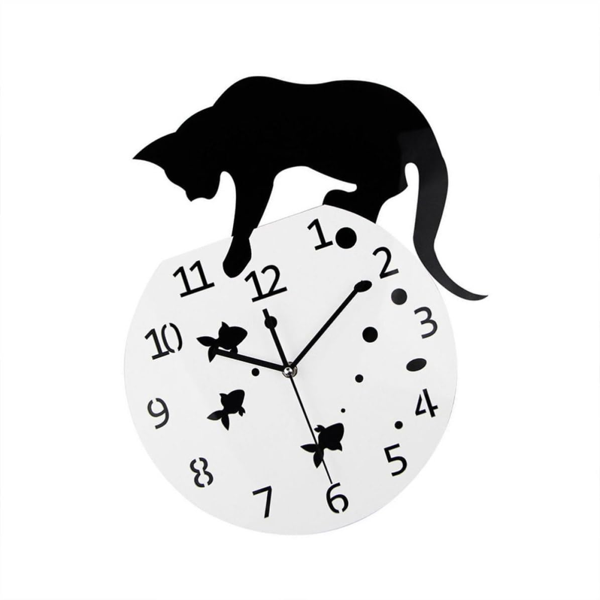 Toyvian Reloj de Pared de Acrílico Reloj de Pared Silencioso Creativo de Cuarzo Diseño de Gato y Pecera para Colgar sin Batería para Oficina y Café