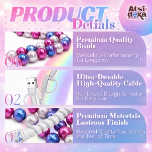 Image of 4-in-1 Beaded Charging Cable, MFi Certified, Works with CarPlay, 6.6FT 60W Fast Charger Cord for iPhone 17 /16 /15 /14 /13 /12 /11, iPad, Samsung, Android and More (Berry Galaxy)