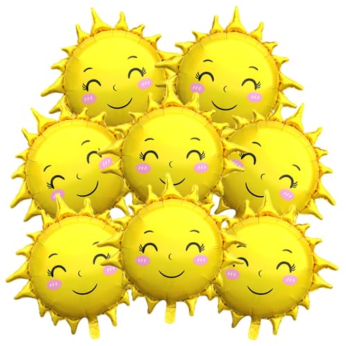 8 Pcs Sun Foil Balloons 31 Inch Sunshine Mylar Balloons Gold Summer Party Balloon for Sun Themed Baby Shower Birthday Party Decorations