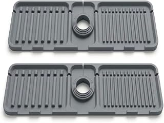 Genérico Protector Salpicaduras Fregadero Pack de 2, Protector Grifo Fregadero de Silicona, Libre de BPA, con Drenaje Rápido, Alfombrilla Antigoteo para Cocina y Baño, 38 x 12 cm, Gris