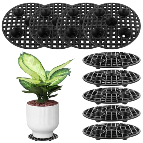 AKOLAFE 10 Stück Untersetzer Blumentopf Schwarz 20cm Pflanzenständer Topfuntersetzer Pflanzen Blumentopf Gitter Topfpflanzenständer Abtropfständer Pflanzen sus Kunststoff für Innen und Außen (Rund)