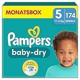 Pampers Windeln Größe 5 (11-16kg) Baby-Dry, Junior, MONATSBOX, bis zu 12 Stunden Rundum-Auslaufschutz, (1er Pack) 174 Stück
