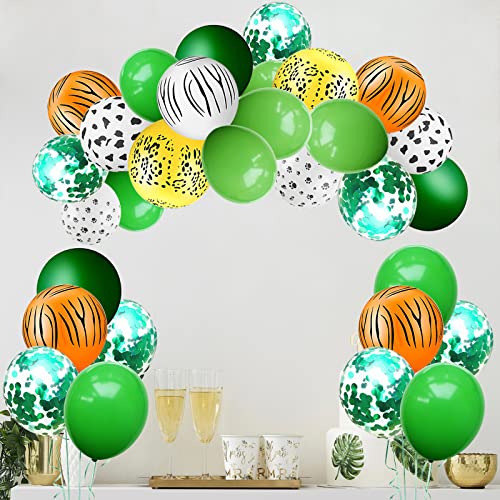 75Stück Luftballons Dschungel Geburtstag Dekoration, Grün Tiere Konfetti Latex Ballons für Geburtstagsdeko Junge Babyparty Dschungel Party Baby Shower Luftballons Girlande Wild One Deko 12 Inch Cover