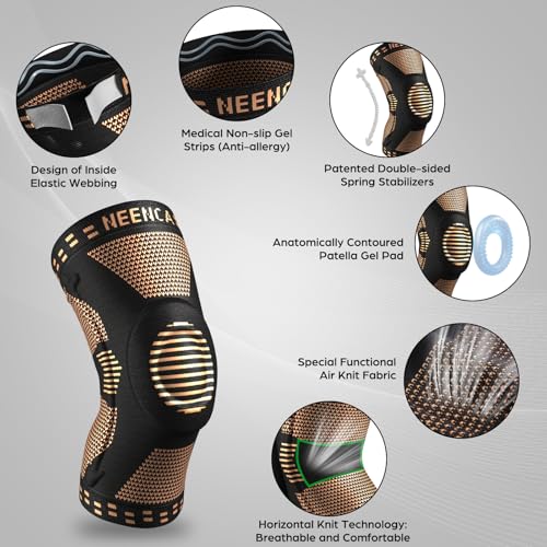 Image of NEENCA Professional Knee Brace for Pain Relief, Medical Knee Support with Patella Pad & Side Stabilizers, Compression Knee Sleeve for Meniscus Tear, ACL, Joint Pain, Runner, Workout (Copper, XXXL)