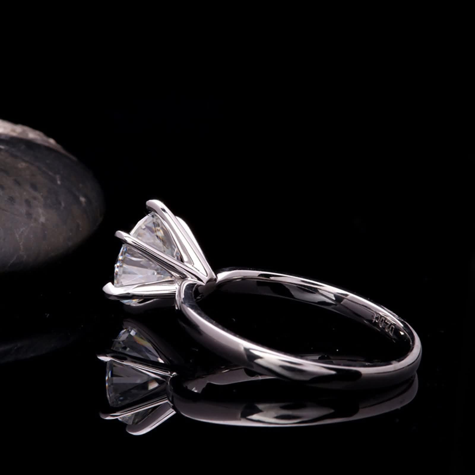 Au750 Bague solitaire en or blanc 18 carats avec moissanite, or 18 carats, pour couple, argent, taille 61, Or blanc 18 carats, Moissanite