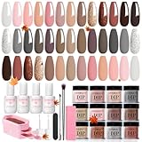 AZUREBEAUTY Dip Powder Nail Kit Classic Brown Nude Collection Glitter Fall 20 Colors Neutral Chocolate Skin Tone Dip Liquid Set with Base/Top Coat Activator French Art Manicure Salon Home