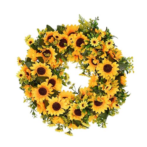 Door Wreath,Decorative Garland,Summer Wreath Yellow Sunflower Green Leaves Garland Artificial Flower Wreath for Front Door 40cm
