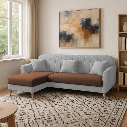 Image of Atticus LHS 4 Seater L Shape Sofa Set for Living Room (Brow Grey Fabric) Premium Fabric Sofa Set