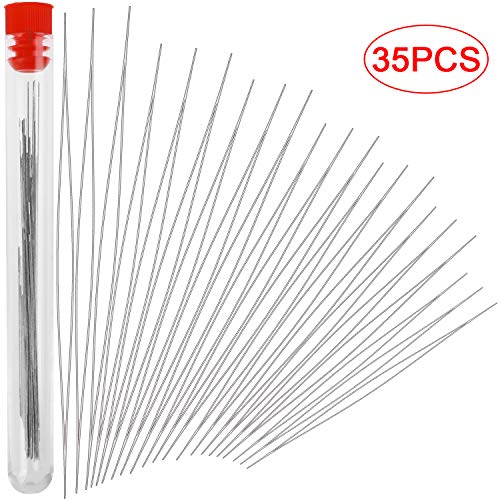 35 pcs (7Size) Beading Needles Stainless Needles Big Eye Needles with Bottle for Jewelry Making