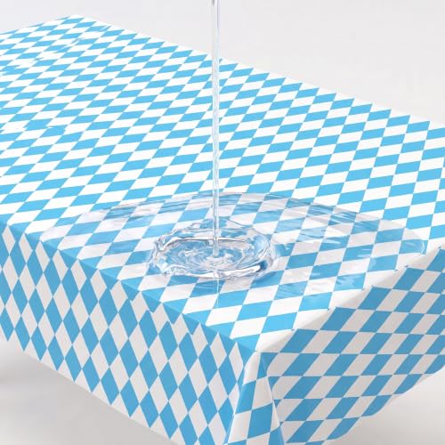 Image of Exquisite Oktoberfest Harvest Table Cover 6 Pack 54 in. x 108 in. Rectangle Plastic Tablecloth Disposable Table Covers for Checkered Blue White Gingham Beer Garden Bavarian German Fall Picnic Sup
