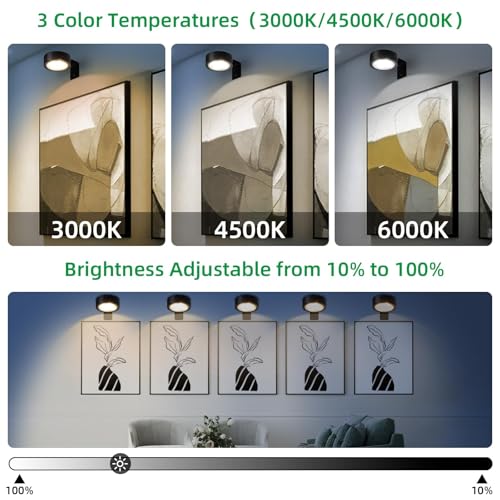 Image of 4 Pack Wireless Picture Lights for Wall, Magnetic Rechargeable Picture Light Battery Operated with Remote 3 Lighting Modes Painting Light for Art Display, Battery Wall Lights for Photo Gallery, Black