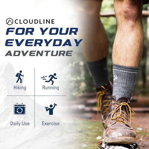 CloudLine Merino Wool Hiking Socks for Men and Women, Light Cushion, Warm, Soft, Moisture Wicking Crew Socks, USA Made 3 Pair4