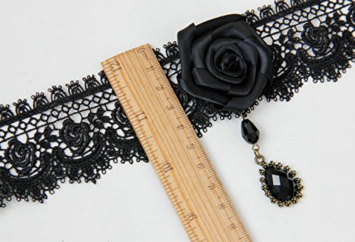 Leeco Elegant Noble Pure Beautiful Women Dresses Wide Neck Lace Party Choker Necklace Short Flower Necklace For Girls,Black Lace Necklace With A Black Rose And A Black Diamond Pendant #TOP6