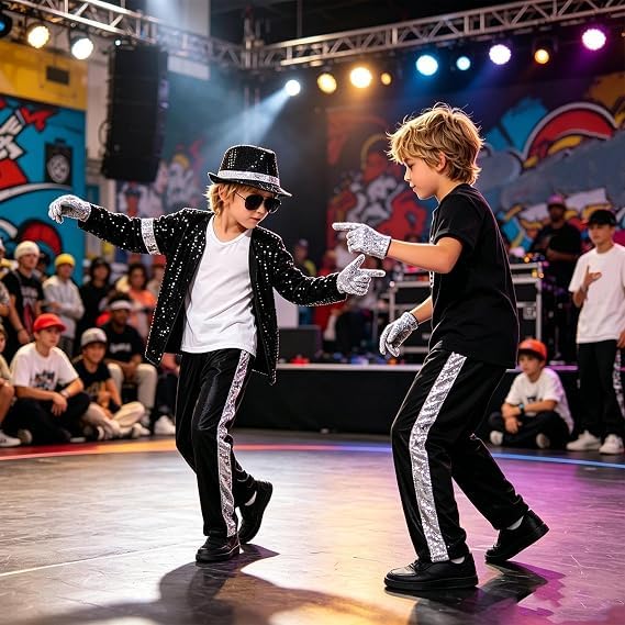 Kids Performance Outfit Sequin Costume for Boys Girls Jacket Pants Gloves Sunglasses Hat Sets Stage Party Halloween Cosplay Dance Wear Show 80s Disco Outfit Pop Star Costume - Image 8