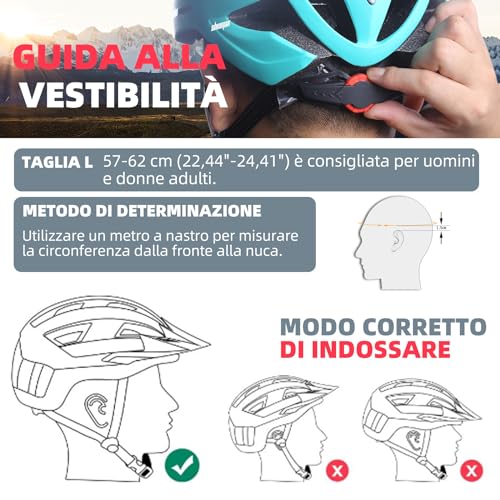 Shinmax Casco Bici con Luce di LED,Casco Bici Uomo Donna con Visiera Magnetica Staccabile Rimovibile Occhiali Casco MTB Ultraleggero Casco Bici Adulto Traspirante Caschi Bicicletta Ciclismo NR-096 - 9