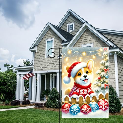 Image of BlissYard Christmas Garden Flag 12x18 Inch Corgi Santa Hat Yard Decor