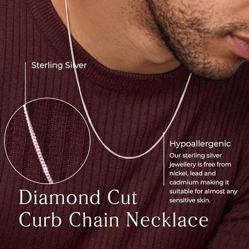 Aeon 925 Sterling Silver Necklace - 2mm Diamond Cut Curb Chain | 16, 18, 20, 22, 24" Chain | For Layered Looks, Gifts or Pendant Replacement3