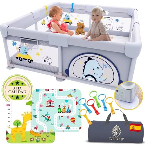 Parque Infantil Bebe 150x180 + Alfombra + 6 Agarraderas + Bolsa Transporte | Corralito Bebe Plegable Centro De Actividad Con Malla Transpirable Baby Playpen