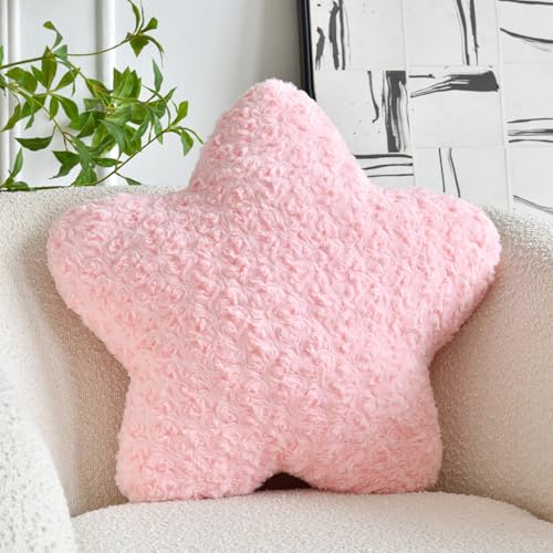 ZCNYCLAM Star Pillow, 19.7" Star Shaped Plush Pillow for Couch Bed Sofa, Cute Decorative Throw Pillows with Soft Faux Fur Room Decor for Bedroom Living Room (Pink)