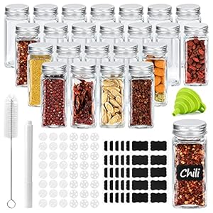 Gewürzgläser Eckig 24er Set 120ml Gewürzdosen Set Gewürzgläser Set mit Deckel Gewürzstreuer Glas mit Etiketten…